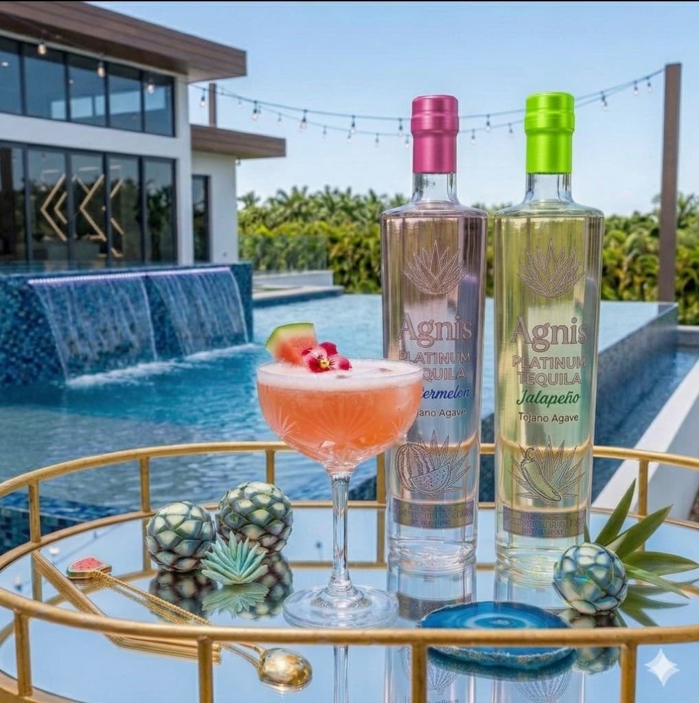 Platinum Tequila duo — watermelon and jalapeño by the pool